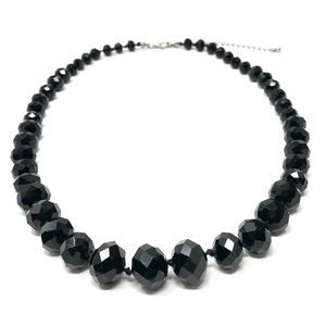 French jet black glass bead graduated necklace